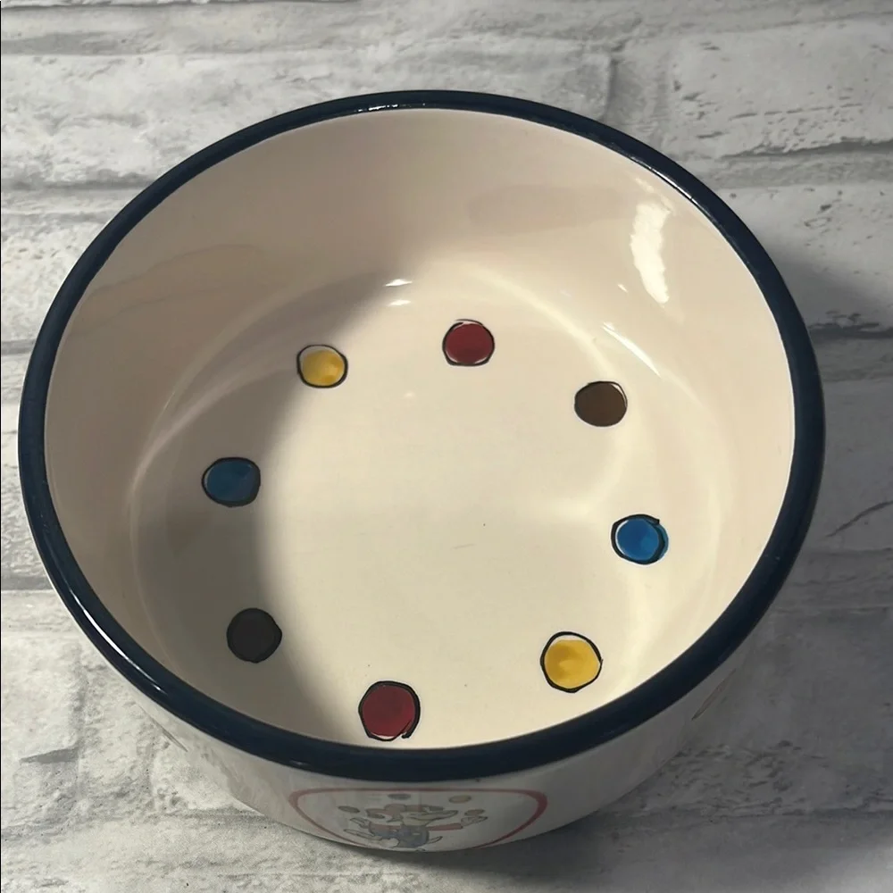 Cream Ceramic small Dog Bowl with Cartoon dogs Design juggler jester food water